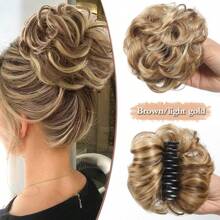 Chignon con fermaglio a pinza in capelli sintetici ricci, resistente al calore, con boccoli naturali, fermagli per extension capelli, colori nero, marrone, biondo, adatto per l'uso quotidiano, 40g 1 pezzo