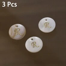 3 Peças Pingente Redondo de Concha de 15mm, 26 Peças Contas com Letra de Furo Único, Padrão de Alfabeto de A a Z, Para Fazer Colar, Pulseira, Artesanato de Joias