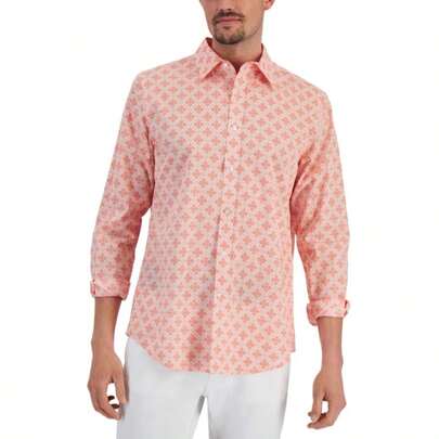 Club Room Mens Regular Fit Medallion Print Poplin Shirt