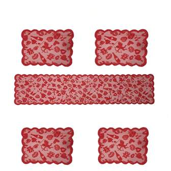 1 Set Valentine's Day Lace Table Decor, Restaurant Tablecloth, Valentine's Day Table Runner, Valentine's Day Tablecloth, Valentine's Day Decoration, Heart-Shaped Lace Table Decor, Home Dining Table Decor, Wedding, Anniversary, Home Decoration, Scene Decoration, Theme Party Decoration