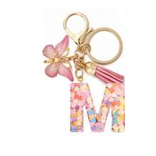 1pc Women's Boho Fashionable Pink Glittery Heart Shaped & English Letter Keychain With Tassel & Butterfly Design, Heart Shape Glitter, Crystal, Tassel And Butterfly Pendant Car Hanging Pendant Women Gift, Wallet And Handbag Accessories For Couple, Mother, Valentine's Day, Friends As Gift, Bag Pendant - Рожевий - Переглянути 9