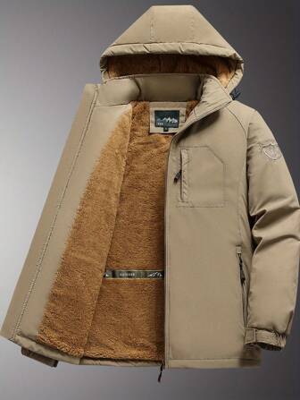 Men's Solid Color Zip Pocket Hooded Jacket