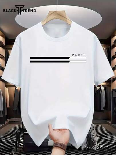 男士时尚活力加州图案印花圆领 T 恤 - 透气、柔软、短袖、休闲、户外穿着 - 男士休闲创意上衣