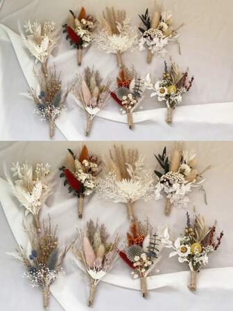 1/2/3/4/6/8/10/12pcs Mini Dried Flower Bouquets With Leaves, Suitable For DIY Crafts, Photography Props, Wedding Cards Decoration, Halloween, Various Party Decoration Gifts Birthday Graduation,Fall Decor,Autumn