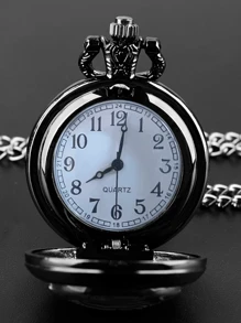 Wolf Pattern Patch Glass Round Quartz Pocket Watch, Men's FashionQuartz Pocket Watch With Chain, Unique Birthday Gift - Black - View 7