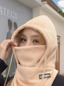 1 件男女通用帽子，带耳罩 - 纯色，颈部和面部保护，高克重羊毛衬里套头帽，适合户外骑行，休闲风格，抽绳闭合，秋冬假日主题保暖头饰