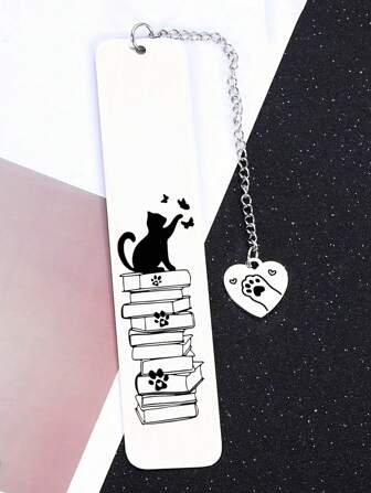 1 st nytt graverat bokmärke i rostfritt stål med tecknad katt i metall, present till vänner och familj, tacksägelsepresent