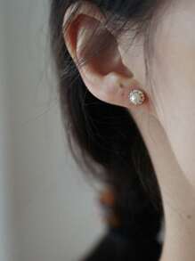 GAGAFEEL 1 Đôi bông tai hình đĩa ngọc trai bằng bạc Sterling S925 kiểu Pháp cổ điển, nhẹ nhàng, sang trọng và thanh lịch, phụ kiện trang sức dành cho bé gái/phụ nữ/bạn gái/mẹ, món quà tinh tế. - Bạc - Xem 2