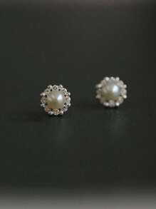 GAGAFEEL 1 Đôi bông tai hình đĩa ngọc trai bằng bạc Sterling S925 kiểu Pháp cổ điển, nhẹ nhàng, sang trọng và thanh lịch, phụ kiện trang sức dành cho bé gái/phụ nữ/bạn gái/mẹ, món quà tinh tế. - Bạc - Xem 4