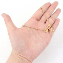 1pc New Fashion Letter Pendant Necklace With Gold Stainless Steel Beaded Chain, Women - Style 3 - View 3