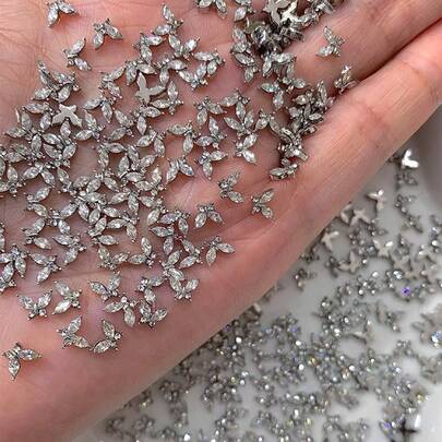 klimonla Phụ kiện móng tay Mini Butterfly Phụ kiện móng tay Zirconia Phụ kiện móng tay Rhinestone Ánh sáng sang trọng Siêu sáng Hợp kim Bạc Phụ kiện kim loại Bi thép nhỏ Móng tay Phụ kiện móng tay Móng tay Bùa móng tay Đá quý móng tay