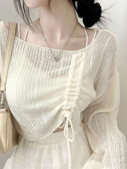 Women Drawstring Soft Knit Sweater, Korean Style