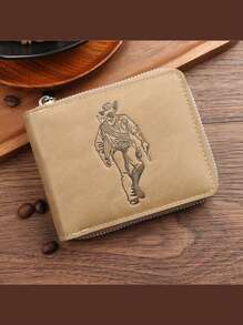 1 件男士钱包 PU 皮革长/短款时尚百搭经典海外跨境拉链扣钱包卡夹新款商务男士短款钱包多功能时尚全材质男士多槽零钱包创意时尚压花横向设计，适合青少年夏季休闲户外运动或度假旅行或毕业礼物或生日礼服配饰