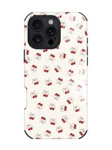 1 pieza Nuevo estuche de teléfono de doble capa de TPU suave + PC duro antideslizante y a prueba de golpes con diseño minimalista de cerezas rojas compatible con Apple iPhone 16/16Plus/16Pro/16ProMax