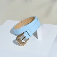 High-End Fashion Elegant Gold Zinc Alloy Horseshoe Buckle With Solid Color PU Leather Belt, Paisley Pattern Bohemian Casual Spring/Summer, Versatile Outfit