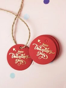 100 piezas de etiquetas de regalo de papel rojo redondas para el Día de San Valentín, tarjetas con impresión dorada para colgar en regalos, bodas, envoltura de fiestas (incluye cuerda) - Rojo - Ver 1