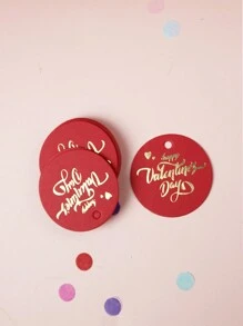 100 piezas de etiquetas de regalo de papel rojo redondas para el Día de San Valentín, tarjetas con impresión dorada para colgar en regalos, bodas, envoltura de fiestas (incluye cuerda) - Rojo - Ver 6