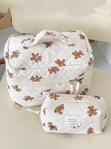 1Pc/Set Beige Striped With Cute Bear Lace Up Decorate Multi-Functional Storage Clutch With Zipper Closure For Cosmetics,Skin Care,Hand Cream,Lip Oil,Nail Polish,Mobile Phone,Headset,Sanitary Napkin,Coin,Small Items Elegant Ins Style Large Capacity Cosmetic Bag Portable Travel Makeup Bag Cosmetic Organizer Makeup Pouch Makeup Case Toiletry Bag Wallet Pouch Tampon Bag The Gift For Sister,Teacher And Friend Anniversary Gift Wedding Bridesmaid Gift Makeup Bags Makeup Organizer Make Up Organizer Makeup Storage Make Up Bag - Multicolor - View 13