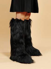 Women's Snow Boots, High Tube Shape Knee-High Boots, Winter Warm Plush-Lined Waterproof Wool-Like Fur,