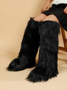 Women's Snow Boots, High Tube Shape Knee-High Boots, Winter Warm Plush-Lined Waterproof Wool-Like Fur,