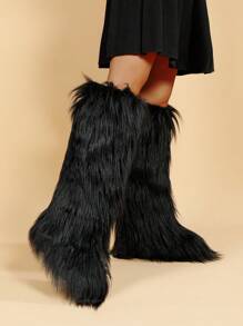 Women's Snow Boots, High Tube Shape Knee-High Boots, Winter Warm Plush-Lined Waterproof Wool-Like Fur,
