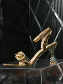 Women's High Heel Sandals, Pointed Toe, Buckle Design, Outdoor Sandals - Gold - View 5