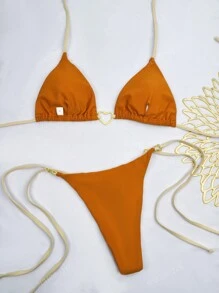 Bikini de tela de nailon con diseño sexy de corazón para mujeres, adecuado para verano, vacaciones en la playa, resort, spa. Nueva colección 2024 de Europa y América