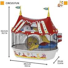 CIRCUS FUN Themed Hamster Cage Three-Level Design For Interactive Window Includes Exercise Wheel Easy Clean 49.5x34x42.5 Cm - CIRCUSFUN - View 2