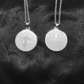 Collar Acero Inoxidable De Moda De Plata Para Parejas Moda Disco Colgante Collar Redondo Grabado Colgante Collar de Acero Inoxidable