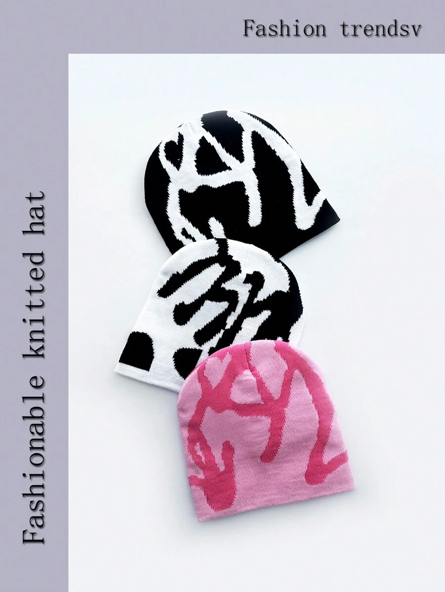 1 件男女通用针织帽，个性化图案设计，百搭时尚，户外休闲防风，男女皆宜，怪物手印动物图案腈纶针织帽，适合春季、夏季、秋季、冬季 - A - 查看 1