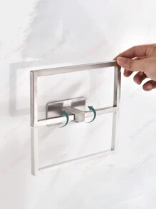 Baofeng 1pc Adhesive Towel Rack, Black Towel Ring, Wall-Mounted Bathroom Towel Rack, Towel Ring, Round, Rectangular, Stainless Steel Bathroom Towel Rack, Wall-Mounted Towel Hook, Silver, Gold Towel Hook, Bathroom Towel Storage Organizer Rack, Black Washcloth Rack, Dishcloth, Hand Towel Bar, Bathroom Accessories, Hardware, Bathroom Decor, No Drill Dishcloth Rack - Multicolor - View 6