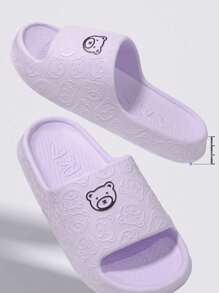New Versatile Men's Slide Sandals, Cartoon Black Graffiti Bear Head Design Unisex Slippers, EVA Material Breathable Wet-Resistant Odor-Free Indoor Outdoor Lightweight Quiet Slides (Recommend Ordering One Size Up For More Comfort) - Purple - View 5