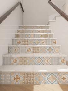 SUPSTICKER 1 卷优雅风格印花楼梯贴纸自粘防水家居装饰墙贴 41.81x7.09 英寸，贴纸，墙贴花，乙烯基贴花用于家居装饰，春季装饰品刷新您的家，节日装饰贴纸礼物生日毕业地砖地板地砖自粘地砖剥离粘贴地板客厅装饰房间装饰厨房 - 彩色 - 查看 14