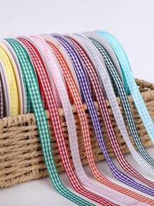 1 pieza 10 yardas de cinta de poliéster a cuadros, para manualidades florales, lazos, decoración de regalos, pasteles y San Valentín - Multicolor - Ver 4