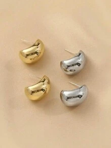 1pair Unique Beans Stud Earring Ladies Jewelry For Women 925 Sterling Silver Simple And Unique Fat Moon Earring Fine Jewelry Gift For Girl Daily Dating Decor For Sisters Friendship