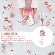 10 set apribottiglie a forma di rosa, inclusi 10 pezzi di apribottiglie a forma di rosa, 10 pezzi di scatoline per caramelle, 10 pezzi di etichette di ringraziamento e 10 pezzi di nastri, come regalo da dare agli ospiti per matrimonio e feste di compleanno