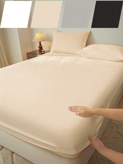 1pc Solid Color Fitted Sheet, Bedding, Fitted Sheet, Mattress Cover, Soft & Comfortable Bedroom Bedding, Deep Pocket Fitted Sheet, Suitable For Bedroom, Hotel, Fits Full/Queen/King Size Bed, Dust & Slip Resistant, (Fitted Sheet Only, Pillow Cases Not Included), Machine Washable