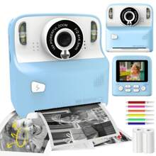Cámara con impresión instantánea para niños, cámara digital para niños de 1080p con pantalla HD, regalo ideal de juguetes para niños y niñas de 6 a 14 años, incluye 2 rollos de papel de impresión y 6 bolígrafos de colores