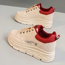 Novo Modelo 2025 Tênis de Plataforma de Cano Baixo, Sola Grossa, Resistente ao Desgaste, Estudante, Casual, Versátil, Respirável, Primavera/Verão/Outono/Inverno - Vermelho - Visão 8