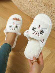 Women's Comfortable Black And White Cat Fur Slippers - Soft Fur, Non-Slip EVA Sole, Hand Wash Or Dry Clean, Suitable For Indoor Use - Suitable For All Seasons - White - View 5