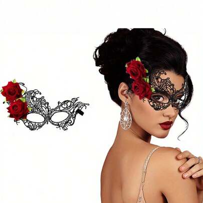 玫瑰女士面具派对 里斯眼罩 威尼斯女士面具 多色面具派对 女士化妆球 情人节性感面具、化妆球、面具派对，适合万圣节派对、圣诞派对，完美的派对礼物