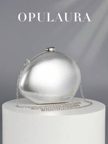 OpulAura 女士时尚几何迷你盒形手拿包，简约欧式风格，奢华派对手提包，适合派对/婚礼/正式场合，是生日/情人节的绝佳礼物，配有链条 - 銀色 - 查看 1