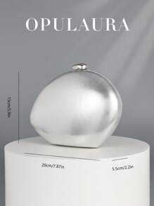 OpulAura 女士时尚几何迷你盒形手拿包，简约欧式风格，奢华派对手提包，适合派对/婚礼/正式场合，是生日/情人节的绝佳礼物，配有链条 - 銀色 - 查看 6