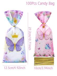 25/50/100 件紫粉色蝴蝶礼品袋（带扭结），紫粉色蝴蝶主题生日宝贝派对礼品包装用品，紫粉色蝴蝶礼品包装用品，派对礼品，生日礼物派对礼物 - 彩色 - 查看 8