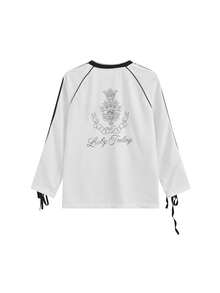 2024初秋新款美式白色V领长袖T恤女装薄款设计上衣