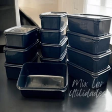 Set Of 12 Rectangular Kitchen Pots Of 1 Liter - màu đen - Xem 1