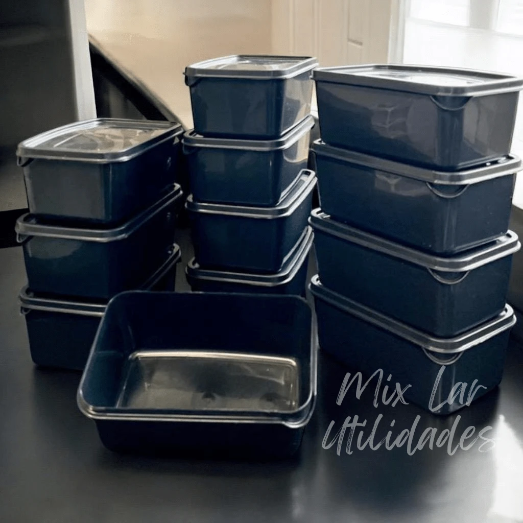 Set Of 12 Rectangular Kitchen Pots Of 1 Liter - màu đen - Xem 1