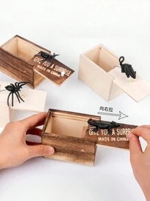1pc Wooden Spider Prank Box - Funny Gag Gift Practical Joke Kit For Various Room Types, Indoor & Outdoor Use, Holiday Themed For Halloween, Christmas, Easter, Thanksgiving, Without Electricity