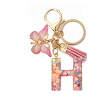 1pc Women's Boho Fashionable Pink Glittery Heart Shaped & English Letter Keychain With Tassel & Butterfly Design, Heart Shape Glitter, Crystal, Tassel And Butterfly Pendant Car Hanging Pendant Women Gift, Wallet And Handbag Accessories For Couple, Mother, Valentine's Day, Friends As Gift, Bag Pendant - Рожевий - Переглянути 30