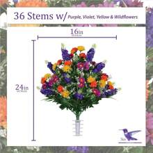 Artificial Cemetery Flowers – Realistic Wildflower Outdoor Grave Decorations - Purple Violet Wildflower Bouquet